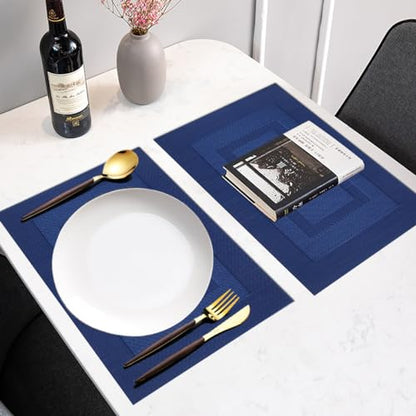 PIGCHCY Placemats,Washable Vinyl Woven Table Mats,Elegant Durable Placemats for Dining Table Set of 4 (18 x 12 inches, Navy Blue) - color: Box: Blue Navy, size: 4 Placemats