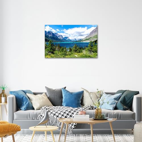 SKASNFAI Glacier National Park Wall Art Lake Mountains Pictures Framed Canvas Prints Artwork for Living room Bedroom Office Ready to Hang (16x24 inch) - color: Forest 05, size: 16"L x 24"W