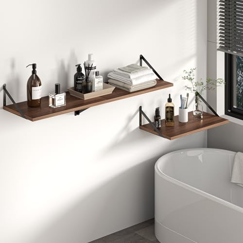 Heimlove 20W x 12D Deep Floating Shelves Set of 2 Walnut - color: Walnut With Black Metal Bracket, size: 20Wx12Dx5.8H