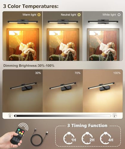 15.75 Inch Black Battery Operated Picture Light with Remote - color: Black, size: 15.75 In