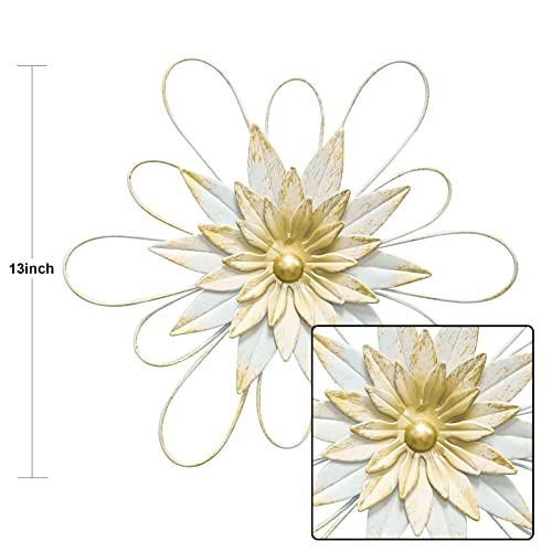 hogardeck Metal Flower Wall Decor - 13" Metal Floral Wall Decoration for Bedroom, Living Room, Bathroom, Kitchen, Outdoor Wall Art - color: White