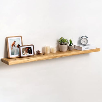 fuqing Floating Shelves for Wall, 48 Inch Rustic Solid Elm Wood Shelves - color: Natural Elm Flat Edge - 6.7"d, size: 48"L - 1Pack