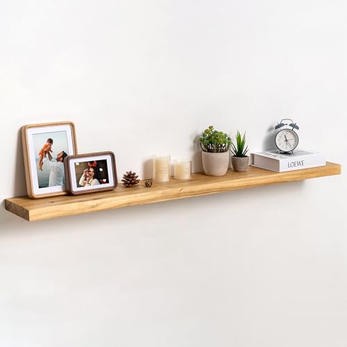 fuqing Floating Shelves for Wall, 48 Inch Rustic Solid Elm Wood Shelves - color: Natural Elm Flat Edge - 6.7"d, size: 48"L - 1Pack
