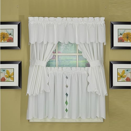 Today's Curtain, Orleans Scallop Curtain, White 36" Tier Pair and Tieback, 60" W x 36" L, White - color: White, size: 60"W x 36"L (Pack of 1)