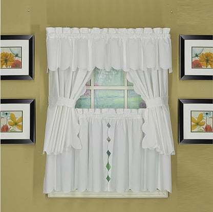 Today's Curtain, Orleans Scallop Curtain, White 36" Tier Pair and Tieback, 60" W x 36" L, White - color: White, size: 60"W x 36"L (Pack of 1)