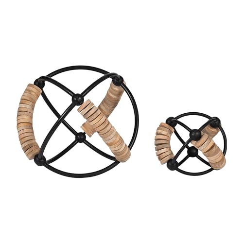 NESS AND JORD Metal, 9" Abacus Orb, Natural/Black - size: 9.0" H