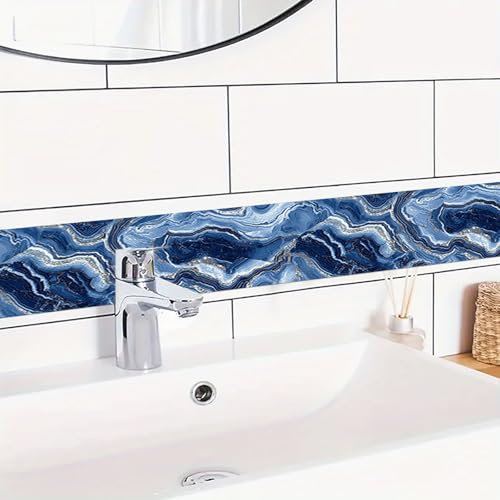 HOMETITUTE Peel and Stick Wallpaper Border 4x196in Navy Agate Pattern - color: Blue