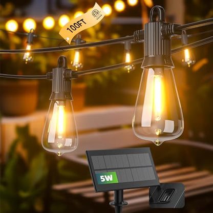 Kawaya ST38 Solar Outdoor String Lights 100FT for Patio Garden Porch Bistro - size: 100FT New