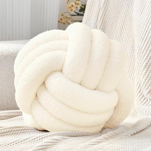 Petrella Ivory White Knot Pillow Ball, 8 Inch Round Decorative Throw Pillow - color: White, size: 8inch
