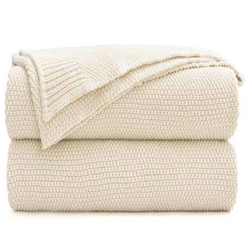 Longhui bedding Cream Cotton Cable Knit Throw Blanket for Couch Sofa Bed, Home Decorative Throw Blanket for Couch, Lightweight Woven Throw Blankets with Bonus Laundering Bag, 3.4 Pounds 60 x 80 Beige - color: Cream, size: 60"x80"