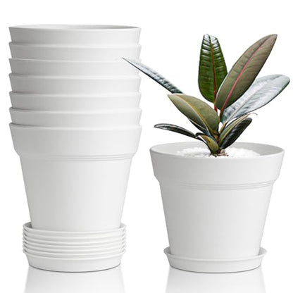 T4U Small Plant Pots 4 Inch 8 Pack, Plastic Indoor Flower Pots Saucer White - color: White, size: 4 inch