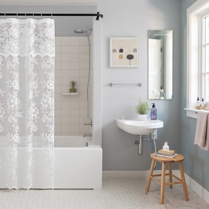White Floral Lace Stall Shower Curtain with Valance 36x72 Inch 1 Panel - color: White, size: 36"W x 72"L (Pack of 1)