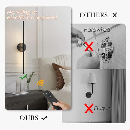 KARTOOSH Battery Operated Wall Sconces Set of Two Wireless Wall Lights - color: Black, size: 28.3 Inches