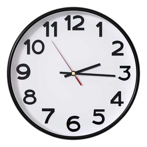 Wall Clock Silent Non-Ticking Battery Operated Indoor Analog Simple Style Modern Quartz Movement 3D Dial Easy to Read Decor for Home/Office/Living Room/Bedroom/Kitchen(White-Black, 12 inch) - color: White-black