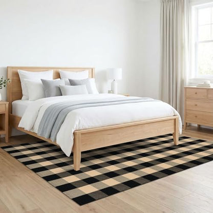 KILOCOCO Buffalo Plaid Checkered Rug 5x7 ft Living Room Rug Brown and Black - color: Brown and Black, size: 5' x 7' (Rectangular)