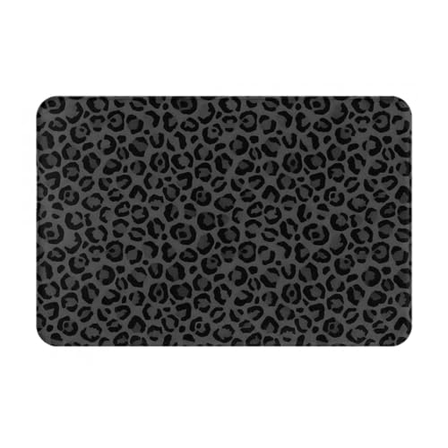 Leopard Print Black Bath Mat Non-Slip Soft Flannel Bathroom Rugs Washable Bathmat, Carpet Rug Entryway Decor for Tub Shower Room Floor Home Kitchen,24x16 in - color: Leopard Print Black, size: 1'4" x 1'11" (Rectangular)