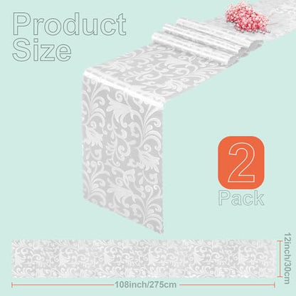 White Satin Table Runner 12 x 108 Inch, 2 Pack - color: White, size: 2 Pcs