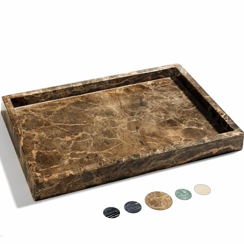 YMXYJM Real Natural Marble Tray for Bathroom, Genuine Marble Stone Vanity Tray, Luxury Storage Trays for Kitchen, Vanity, Home Decor, Dresser, Non-Resin/Non-Ceramic, 12"x 8"x 1.2", Dark Brown - color: Dark Brown, size: 12" x 8" x 1.2"