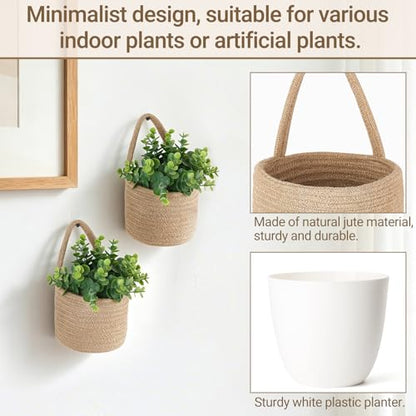 Dahey 2 Pcs Woven Wall Baskets with Plastic Wall Planters for Indoor Plants