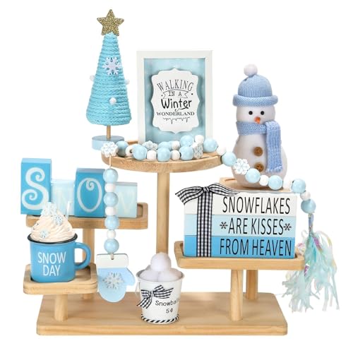 Winter Decorations for Home Office 8 PCS Snowman Tiered Tray Decor Set - color: Winter