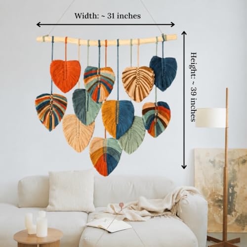Boho Wall Decor - Large Macrame Wall Hanging - color: Beige, Orange, Mint, Mustard, Peacock, Brown