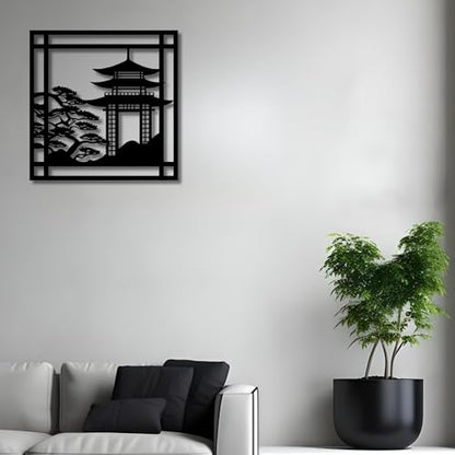 Metal Wall Decor | 17'' x 17'' x 0.05'' Chinese Temple Art Themed Wall Decorations | Handmade Indoor and Outdoor Wall Art (17'' x 17'', Chinese Temple, Black) - size: 17'' x 17'', style: Chinese Temple