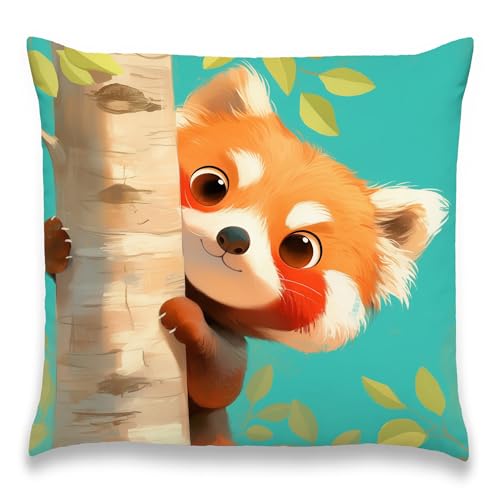 Cute Red Panda Pillow Cover, Kids Woodland Animal Decor, 18x18 Inch - color: Peeking Red Panda