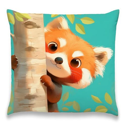 Cute Red Panda Pillow Cover, Kids Woodland Animal Decor, 18x18 Inch - color: Peeking Red Panda