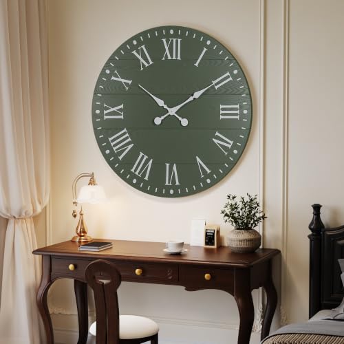 Large Wall Clock with Roman Numeral, 28” Shiplap Farmhouse Clock - color: Green, size: 28 Inch