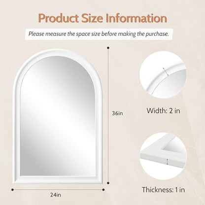 Tanmicoshomy 24x 36 Inch Arched White Bathroom Wall Mirror - color: White, size: 36"L x 24"W