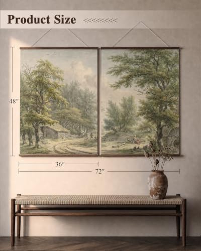 InSimSea Extra Large 2 Pcs Framed Wall Art, Woodland Cabin Sketch 36x48 In - color: Tranquil Countryside