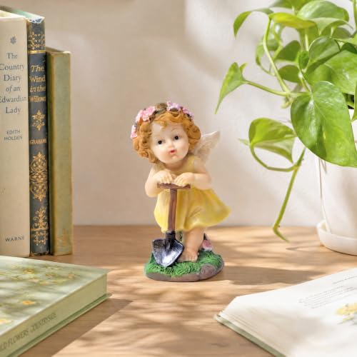 XJar Garden Fairy Figurine, Hand Painted Resin Yard Decor Statue - color: Flower Fairy Gardener-yellow