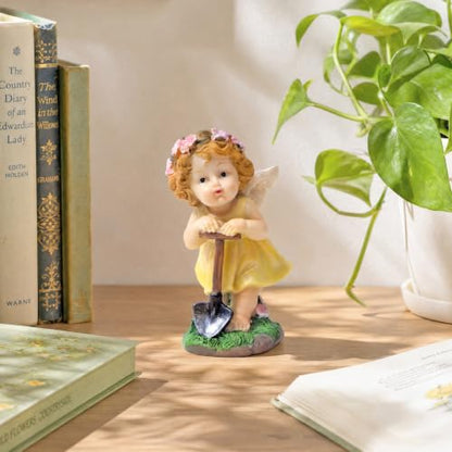 XJar Garden Fairy Figurine, Hand Painted Resin Yard Decor Statue - color: Flower Fairy Gardener-yellow