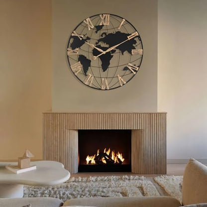Pytha Sight 30 Inch Large Extra Giant Oversized Metal World Map Wall Clock - color: Gold Roman, size: 30 inch