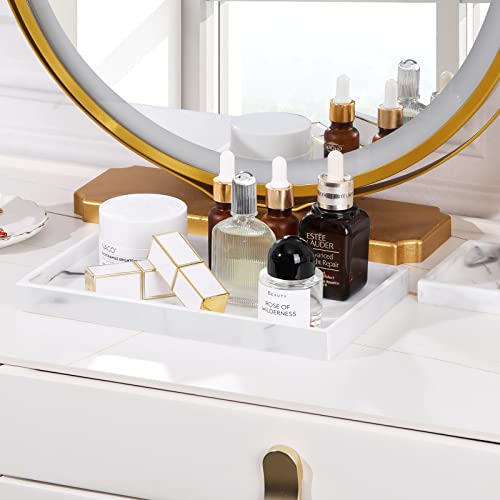 Luxspire Resin Bathroom Vanity Tray Countertop Organizer, M, Marble White - color: Marble White, size: Medium