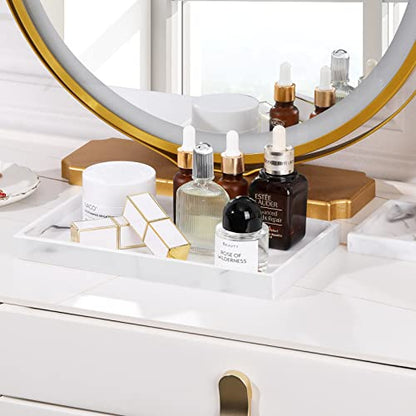 Luxspire Resin Bathroom Vanity Tray Countertop Organizer, M, Marble White - color: Marble White, size: Medium