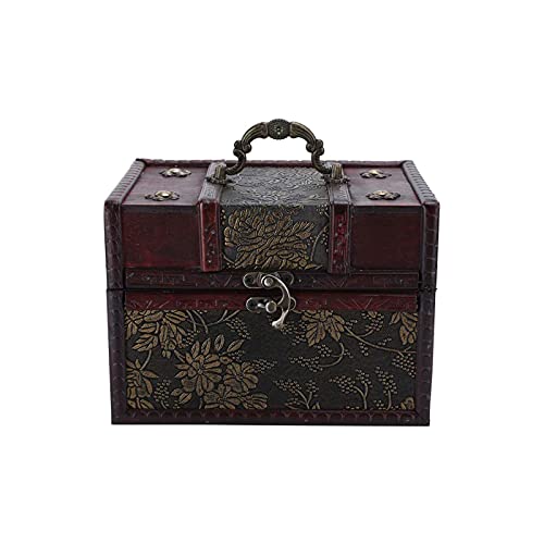 Vintage Storage Box, Portable Decorative Treasure Chest, 4 Wooden Trunks for Gift, Jewelry, Collectibles, Home Decor (6262D-L)