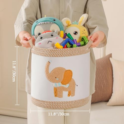 Baby Toy Basket Blanket Baskets Laundry Hamper Cute Elephant Nursery Organization Bins with Handle, Woven Cotton Rope Nursery Storage Basket For Girls Boys Kids Baby Shower Gifts Baskets