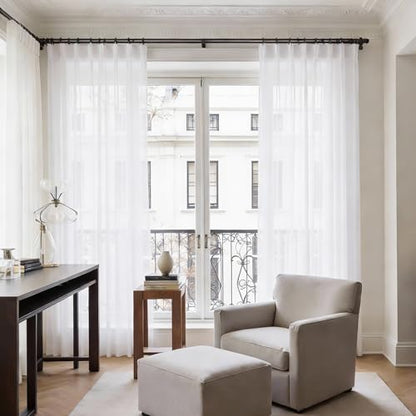 KangBang White Pinch Pleated Sheer Curtains 95 Inches Long 2 Panels - color: White, size: 52"W x 95"L (Pack of 2)