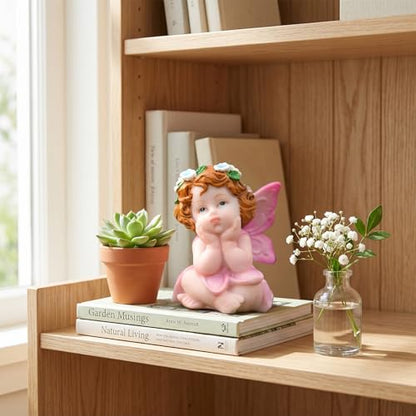 XJar Garden Fairy Figurine, Hand Painted Resin Yard Decor Statue - color: Flower Fairy - Pink