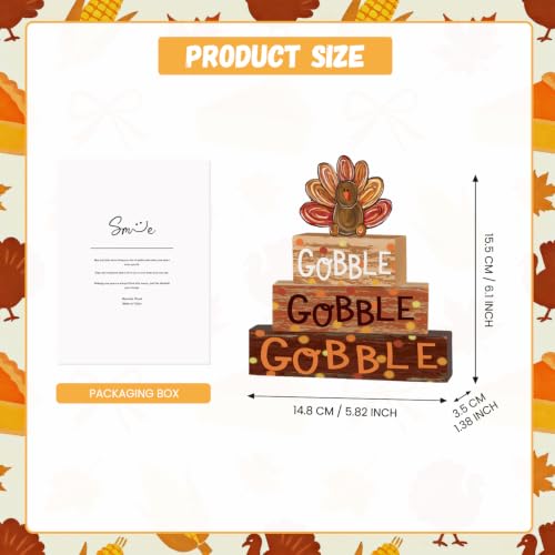 Smile Thanksgiving Wooden Block Signs, Gobble Turkey Decorations - style: Turkey