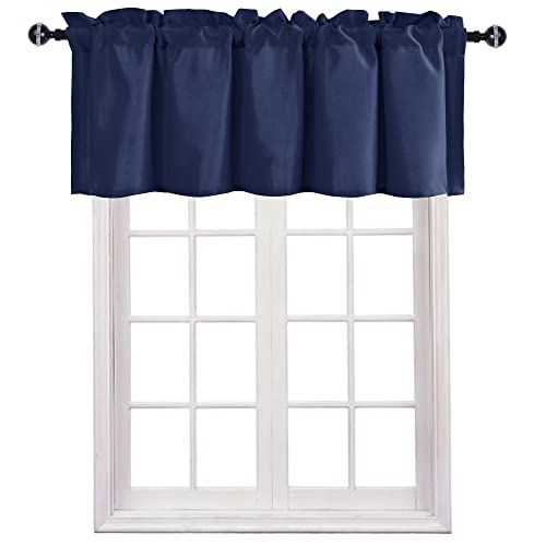 JIUZHEN Navy Blue Valance Curtains for Window 1 Panel, 60 x 18 Inches - color: Navy Blue, size: 60"W x 18"L (Pack of 1)