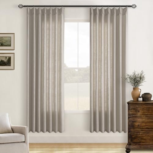 Burlywood Birch 72 Inch Pinch Pleated Linen Semi Sheer Curtains 2 Panels - color: Burlywood Birch, size: 40"W x 72"L (Pack of 2)