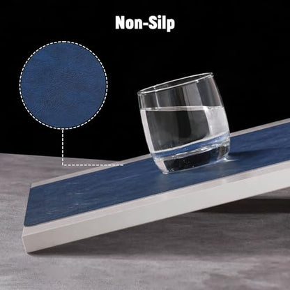 Vinyl Placemats Set of 4, Dual Sided Place Mats with Drink Coasters - color: Navy Blue/Light Gray Two-tone, size: Set of 4