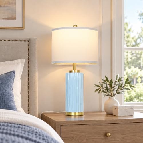 Light Blue Ceramic Table Lamp 25in 3 Color Temperature 9W LED Bulb Included - color: Light Blue-25"