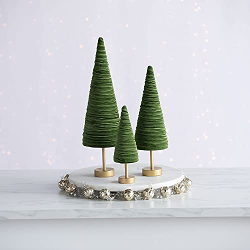 Olive Pedestal Velvet Trees Set of 3, Green Tree Tabletop, Valentine Mantel Accent, Winter Wedding Centerpiece, Cozy Modern Farmhouse (Olive) - color: Olive