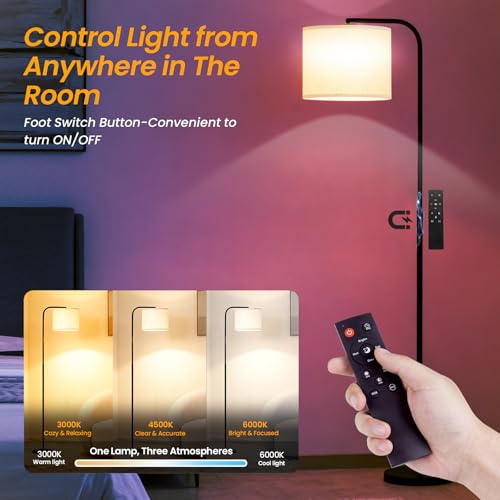 Arc Floor Lamp with Remote and Dimmable Black lamps for Living Room - color: Black Beige
