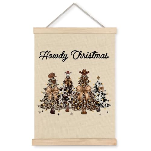 Exqcom Western Christmas Decor, Retro Cowboy Christmas Tree Wall Art Poster, Country Wild West Leopard Cow Print Xmas Tree Posters for Girls Room Dorm Apartment, 12x16 Inches - color: Christmas-Wall Decor-X