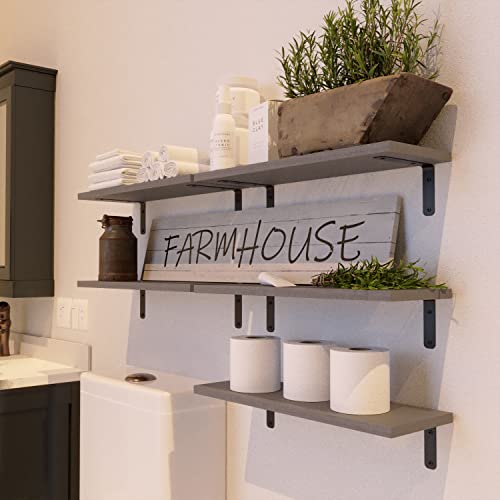 RICHER HOUSE Rustic Wood Floating Shelves Set of 5, Wall Mounted Shelf 16in - color: Grey