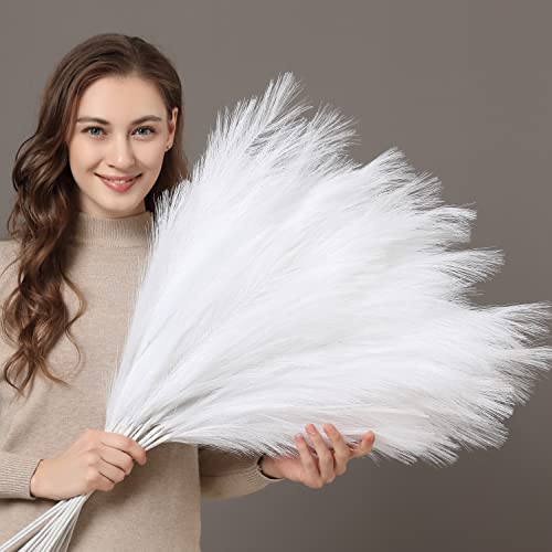 PERFNIQUE Faux Pampas Grass, 9PCS Pompas, Large Pampas Grass, 38'' Tall Pampas Grass for Floor Vase, Pampas Grass Decor Tall for Vase Fillers, Boho Decor, Rustic Farmhouse Home Decor (White) - color: White